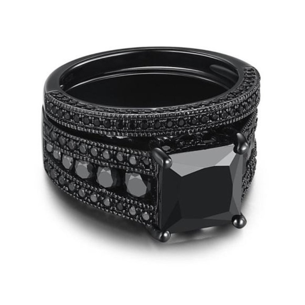 NEW 💎18K BLACK SAPPHIRE STERLING SILVER RING, CUTE RING, SHINY RING. - Picture 5 of 7